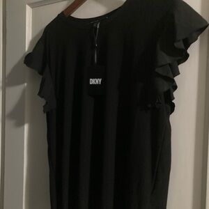 DKNY Black flutter NWT sleeve large blouse
